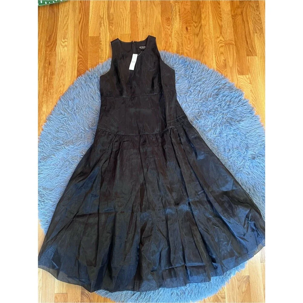 J.Crew Collection Bubble Skirt Drop Waist Dress In Black Organza Size 8 NWT